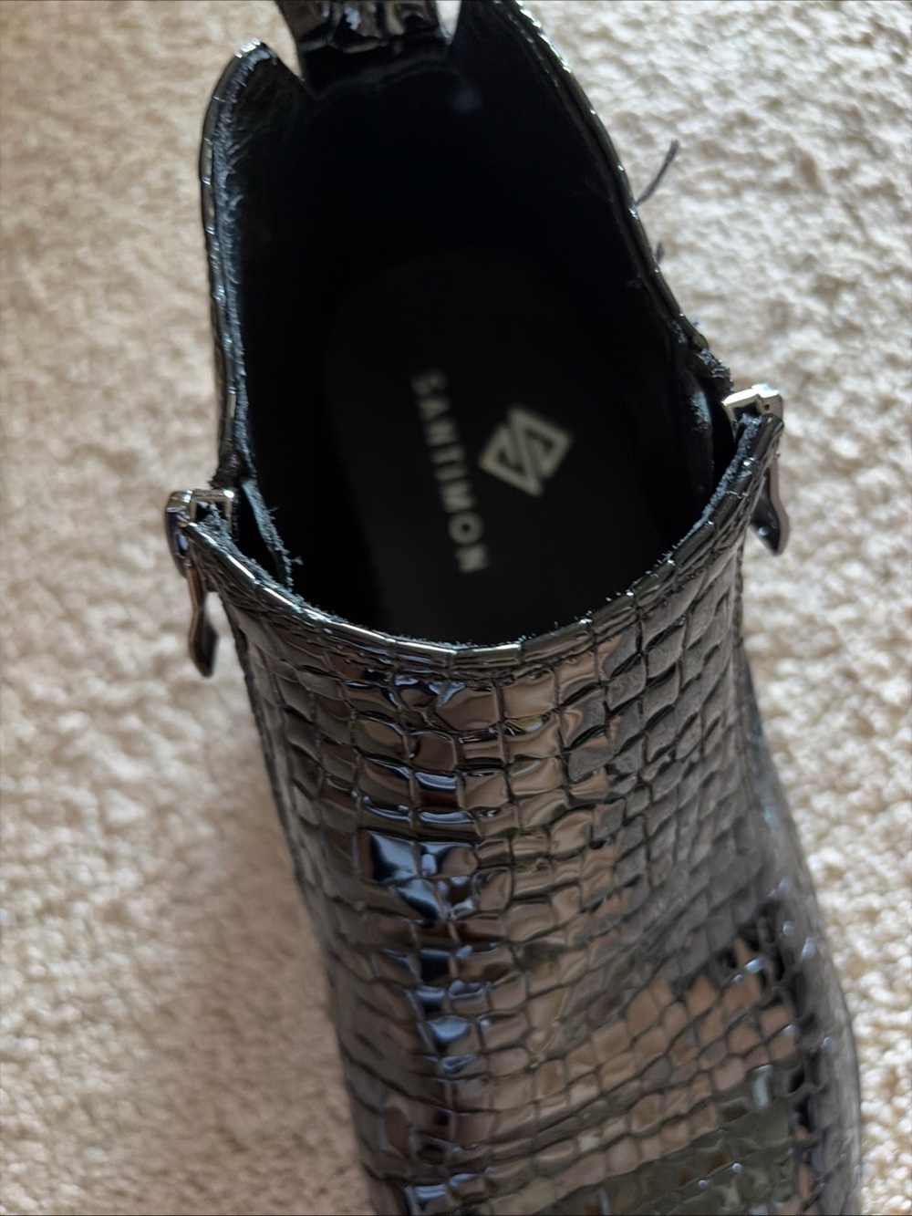 Santimon Men's Black Patent Croc-Embossed Leather Chelsea Boots - Picture 7 of 8